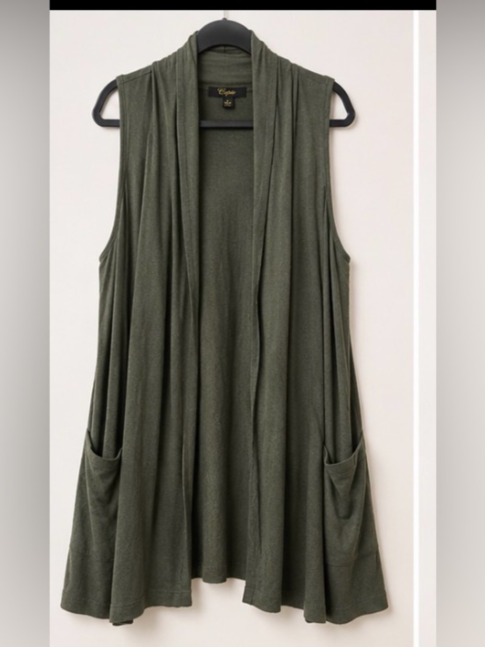 Cupio Olive Green Sleeveless Long Vest XL